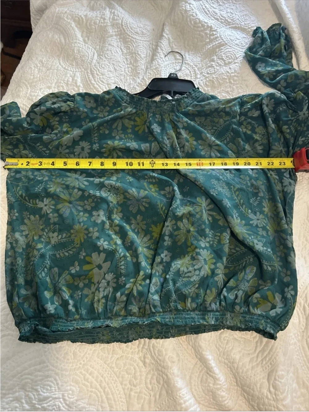 Free People Clarissa Green Sea Floral Puff-Sleeve Blouse